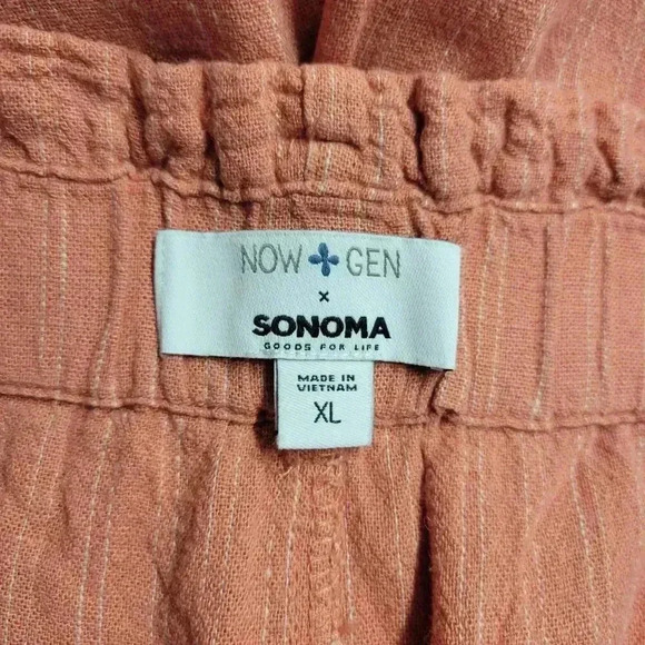 Now Gen x Sonoma Extra Large Salmon White Pinstripe Belted Linen Blend Shorts - Picture 7 of 9